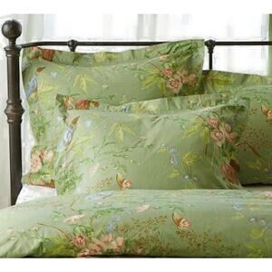 POTTERY BARN SYLVIE DUVET COVER FULL/QUEEN + 2 Euro Shams Green Floral Bird